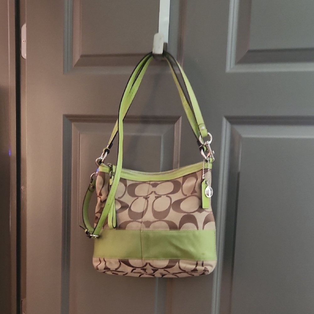 Coach Lime Green and Beige Shoulder Bag